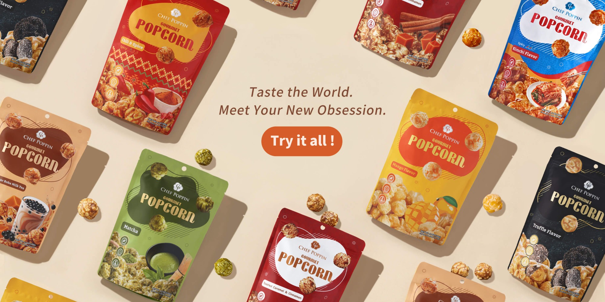 Taste the World. Meet Your New Obsession. — the full Chef Poppin flavour range